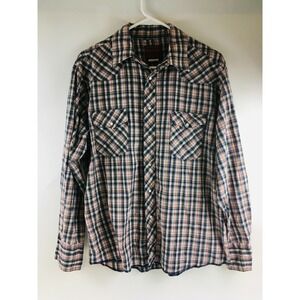 Rustler Shirt Size L Multicolor Plaid Button Up Western Pearl Snap Long Sleeve